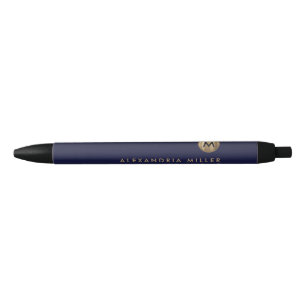 Stylo Noir Monogramme d'or bleu marine moderne