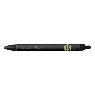 Stylo Noir monogramme d'or noir moderne nom commercial initia