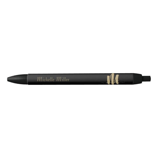 Stylo Noir monogramme d'or noir moderne nom commercial initia (Devant)