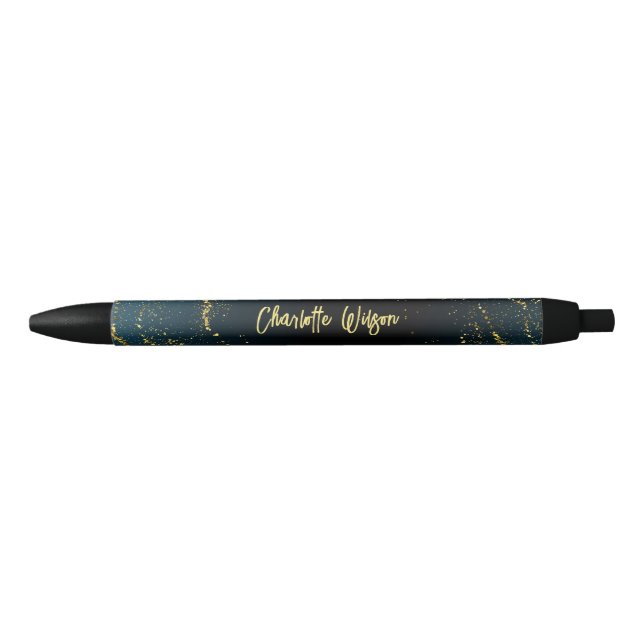 Stylo Noir Monogramme élégant en écriture cursive avec paille (Devant)