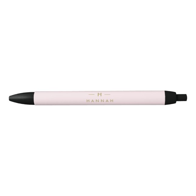 Stylo Noir Monogramme Élégant Minimal Rose Pâle et Or (Devant)