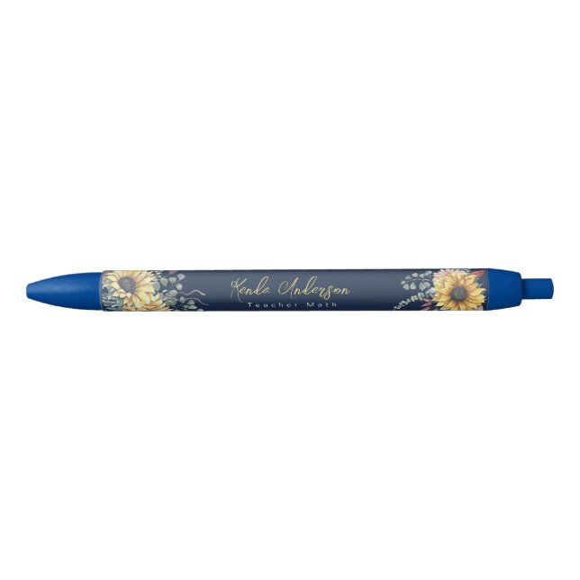 Stylo Noir Monogramme Elégant tournesol rustique Enseignant e (Devant)