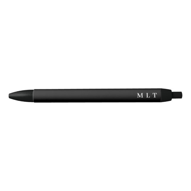 Stylo Noir Monogramme élégant uni noir et blanc Initiales Bla (Devant)