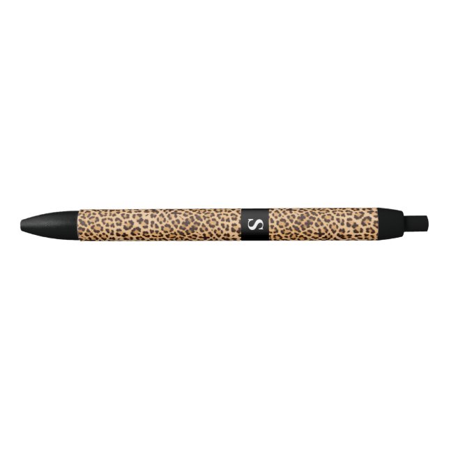 Stylo Noir Monogramme Empreinte de léopard mou (Devant)