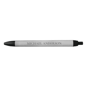 Stylo Noir Monogramme en métal brossé moderne argent Nom