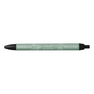Stylo Noir Monogramme Fleurs sauvages floraux couronne écaill