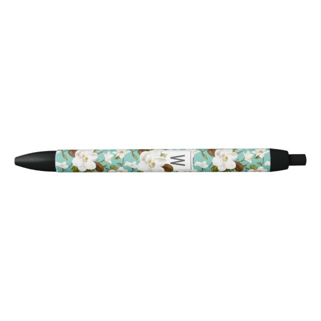 Stylo Noir Monogramme floral de Magnolia (Devant)