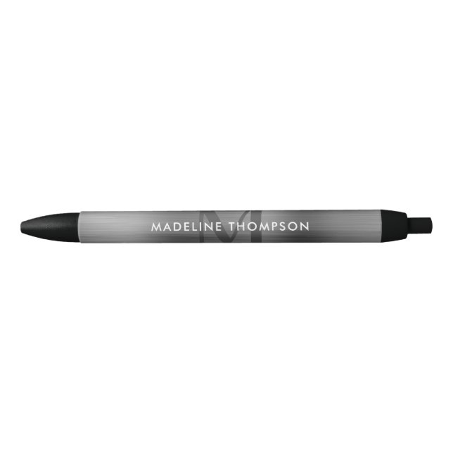 Stylo Noir Monogramme gris métallique brossé professionnel mo (Devant)