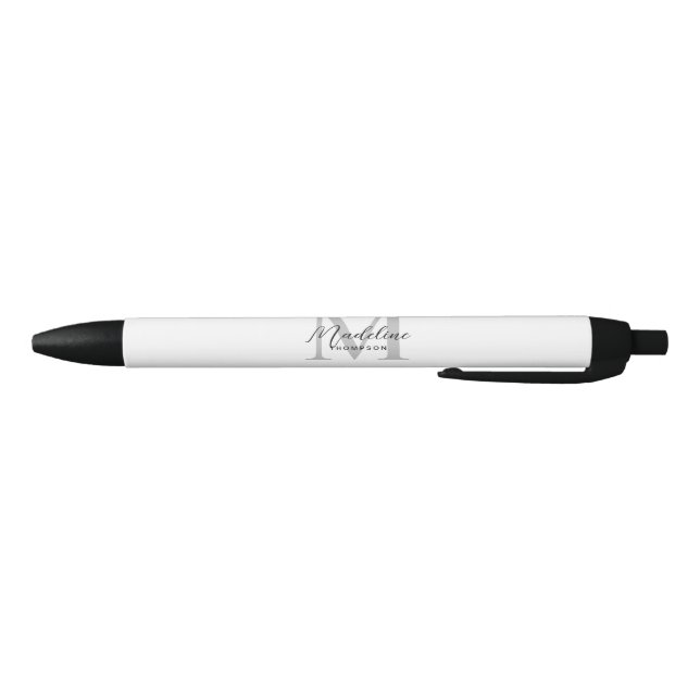 Stylo Noir Monogramme Initial Script Noir Moderne Blanc Gris (Bas)