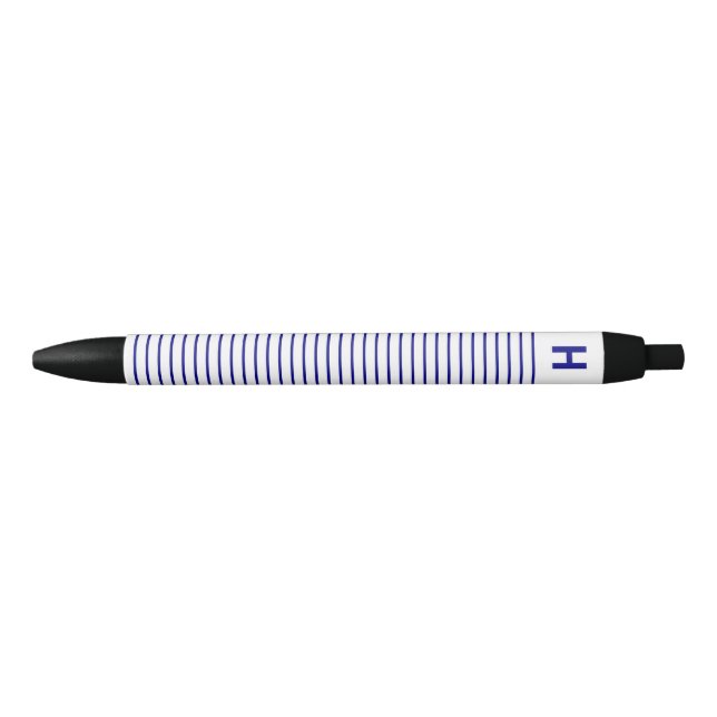 Stylo Noir Monogramme Marine Bleu Blancs Écriture (Devant)