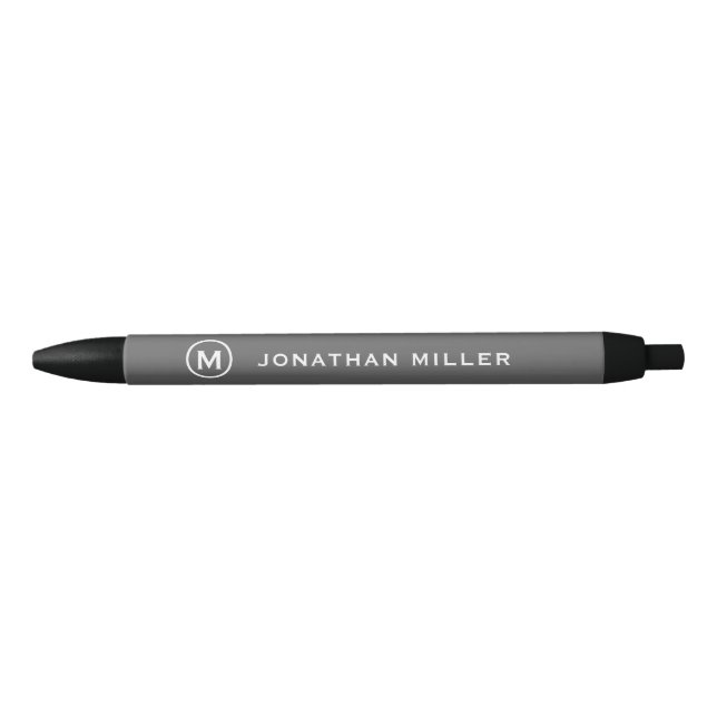 Stylo Noir Monogramme minimaliste gris (Devant)