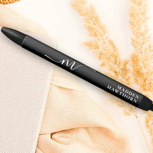 Stylo Noir Monogramme moderne Calligraphie de script Nom init
