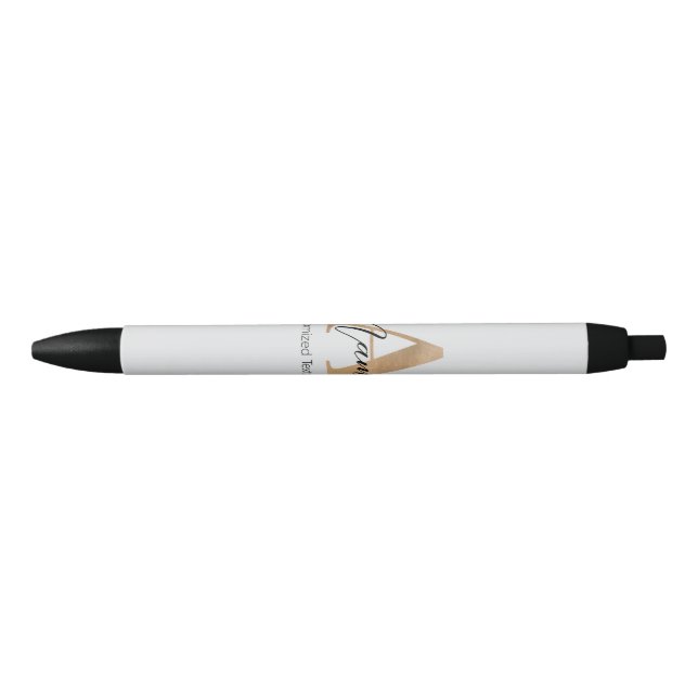 Stylo Noir Monogramme moderne Initiale A & Nom Personnalisé (Devant)