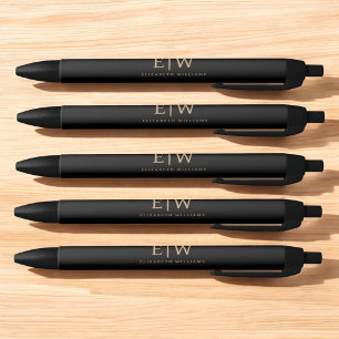 Stylo Noir Monogramme Moderne Minimaliste Noir et Or