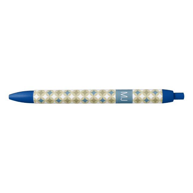 Stylo Noir Monogramme Motif des cercles rétro (Devant)