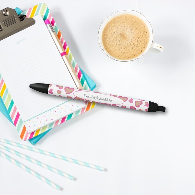 Stylo Noir Monogramme Motif du coeur de fille mignonne (Créateur téléchargé)