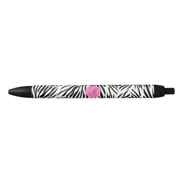 Stylo Noir Monogramme noir et blanc Zèbre Impression avec ros (Devant)