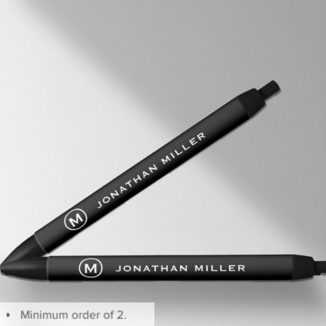 Stylo Noir Monogramme noir minimaliste (Créateur téléchargé)