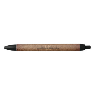 Stylo Noir Monogramme nom du script Style rustique cuir marro