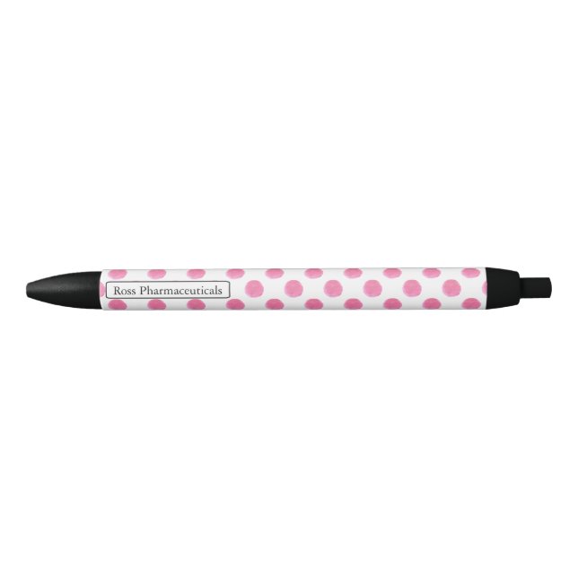 Stylo Noir monogramme personnalisé pois rose aquarelle (Devant)