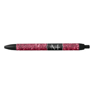 Stylo Noir Monogramme rose foncé magenta faux scintillants