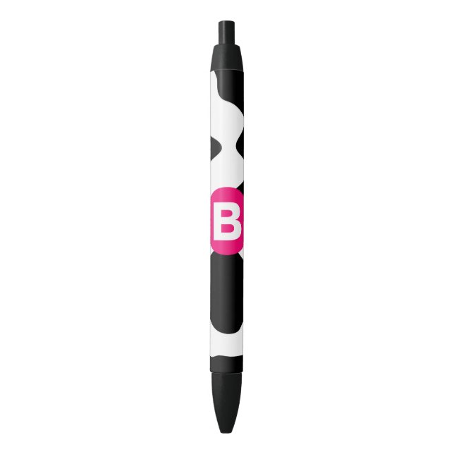 Stylo Noir Monogramme rose Motif de patchs de vache (devant Vertical)