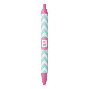 Stylo Noir Monogramme Rose Pâle Chevron Bleu Clair Tendance