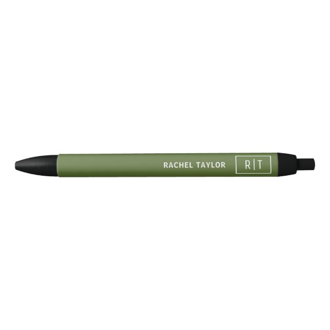 Stylo Noir Monogramme simple moderne vert olive foncé (Devant)
