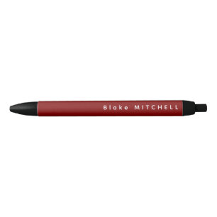 Stylo Noir Monogramme simple Nom Bourgogne Rouge unique