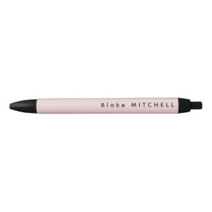 Stylo Noir Monogramme Simple Nom Rose Pâle Unique