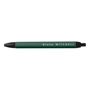 Stylo Noir Monogramme simple Nom Vert foncé Unique
