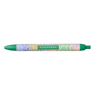 Stylo Noir Monogramme Succulents Aquarelle Pastel coloré