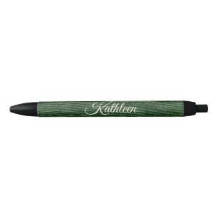 Stylo Noir Monogramme vert en bois rustique