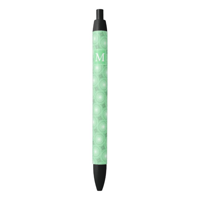 Stylo Noir Monogramme vert ressort cercles motif (devant Vertical)
