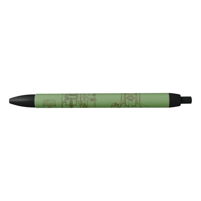 Stylo Noir Moteur à gaz schématique de dessin industriel (Devant)