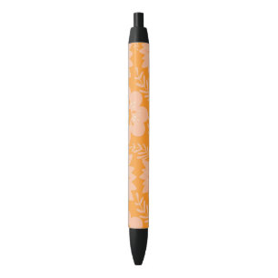 Stylo Noir Motif à fleurs orange Fuzz Vintage rétro
