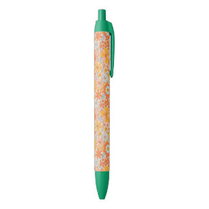 Stylo Noir Motif à fleurs Orange Retro