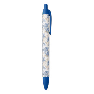 Stylo Noir Motif à fleurs Vintage d'hiver bleu