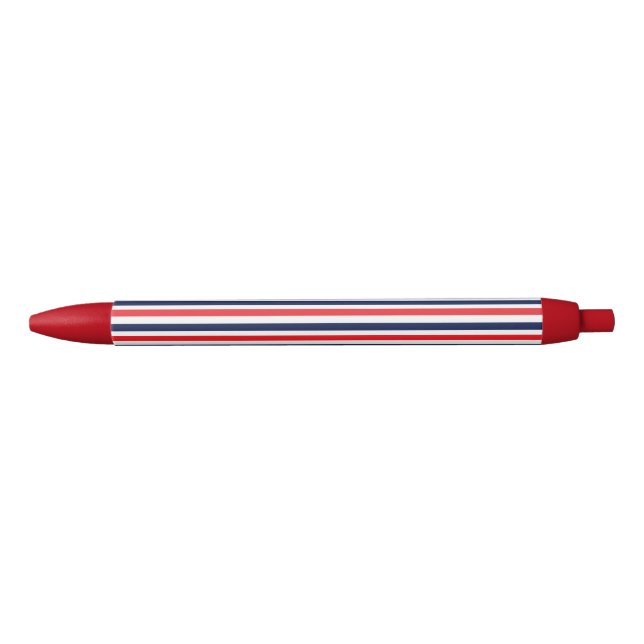 Stylo Noir Motif à rayures rouge, bleu et blanc (Devant)