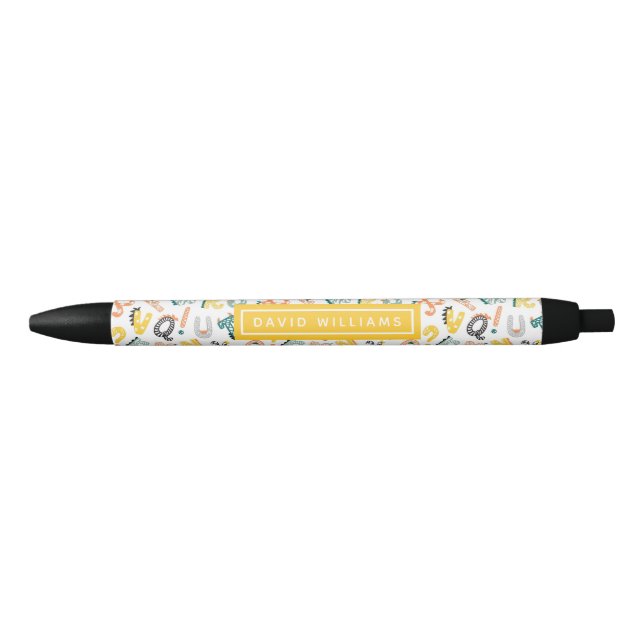 Stylo Noir Motif Alphabet Dinosaure Cute Personnalisé (Devant)