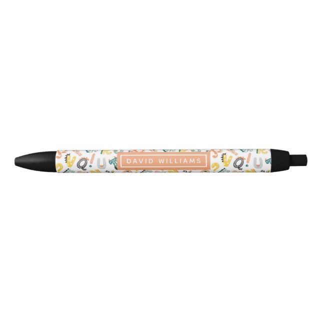 Stylo Noir Motif Alphabet Dinosaure Cute Personnalisé (Devant)