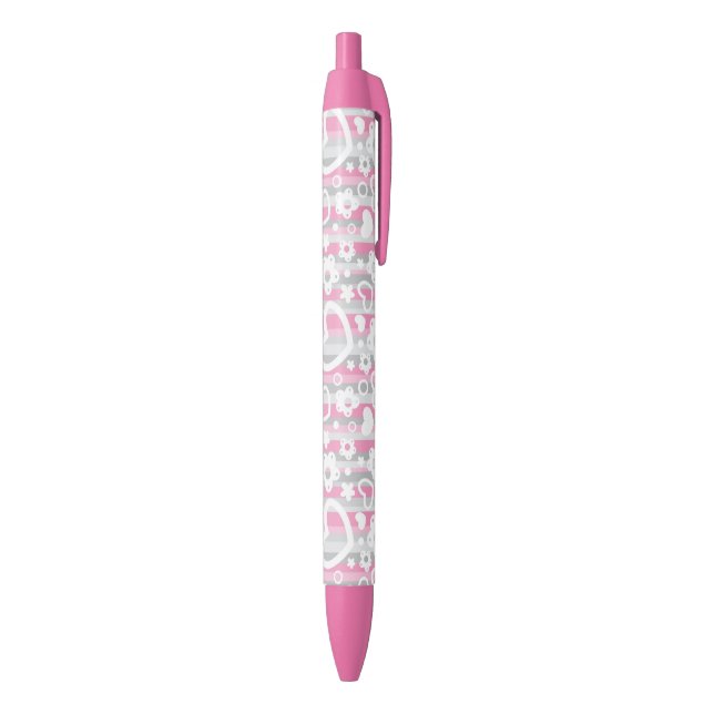 Stylo Noir Motif avec des coeurs et des fleurs (Bas (Vertical))