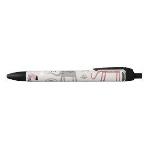 Stylo Noir motif avec des éléphants et des girafes mignons gé