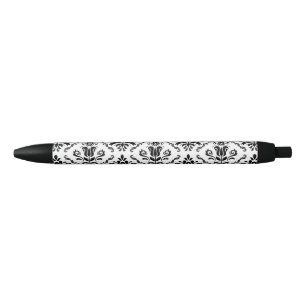 Stylo Noir Motif blanc noir vintage classique de damassé