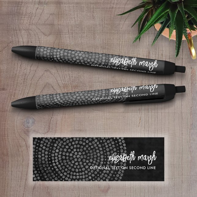 Stylo Noir Motif Boho Dot moderne avec nom de script bounce (Personalized Writing pen - Add Name and other text to this custom design)
