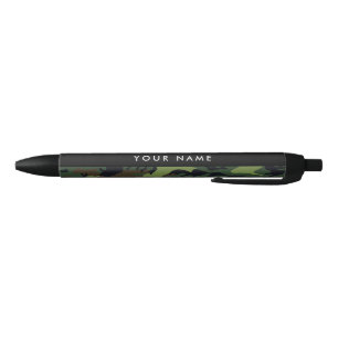 Stylo Noir Motif Camouflage Vert, Votre nom, Personnaliser
