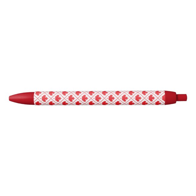 Stylo Noir Motif canadien de feuille d'érable rouge et blanc  (Devant)