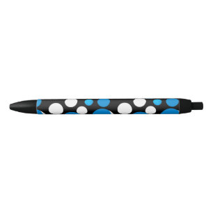 Stylo Noir Motif Cercles Bleus et Blancs