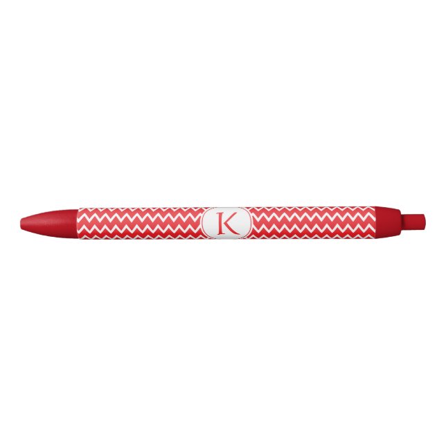 Stylo Noir Motif Chevron rouge et blanc monogramme (Devant)