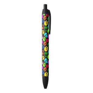 Stylo Noir Motif coloré de crânes dans le noir